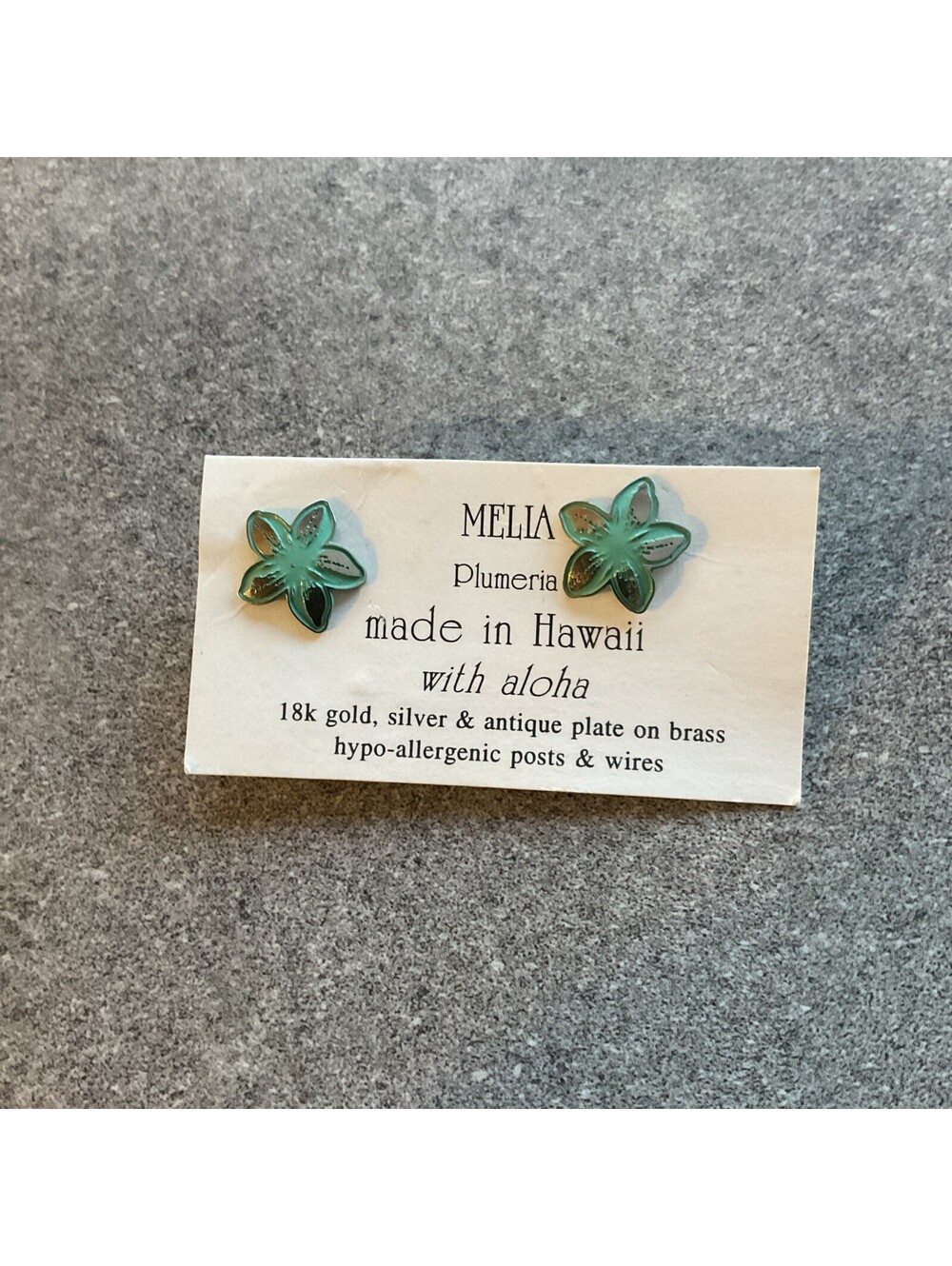 Vintage Melina Plumeria Made In Hawaii Earrings 18k Gold & Silver Plate New JB